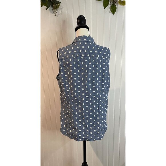 Tommy Hilfiger Womens Polka Dot Sleeveless Button-Down Shirt L/G - Picture 2 of 14